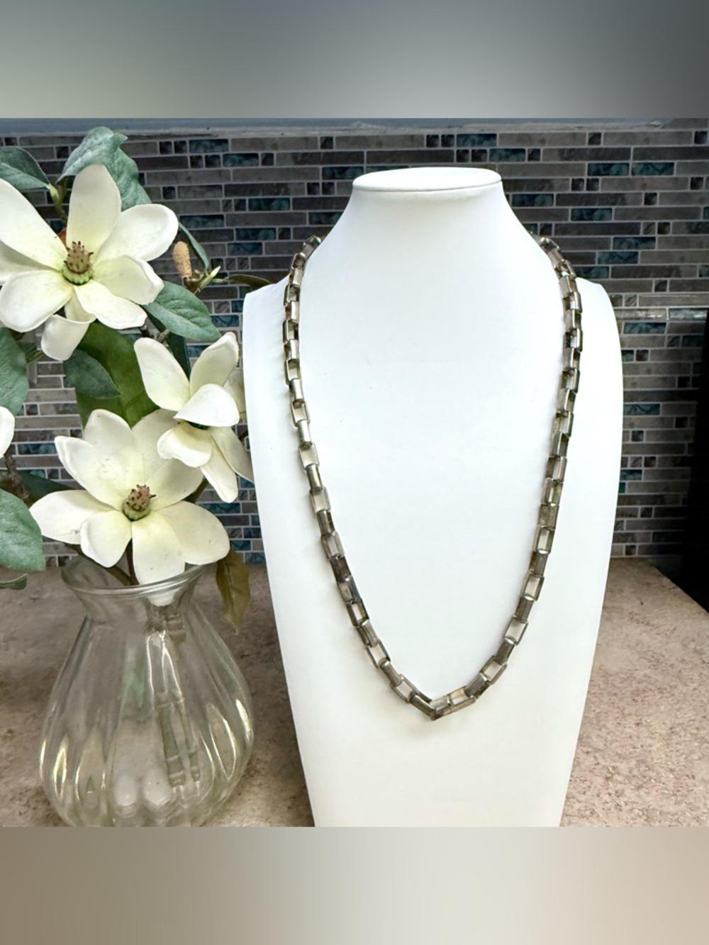 Vintage Marjorie Baer SF silver tone box chain necklace
